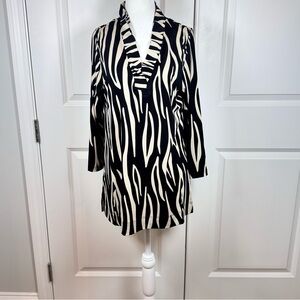 La Mer Luxe Zebra Print Tunic Top Women Medium Black White Stretch Resort